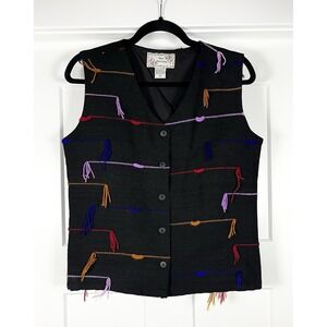 VTG New Directions Art To Wear Vest Women's Small Maximalist Tassel Embroidered